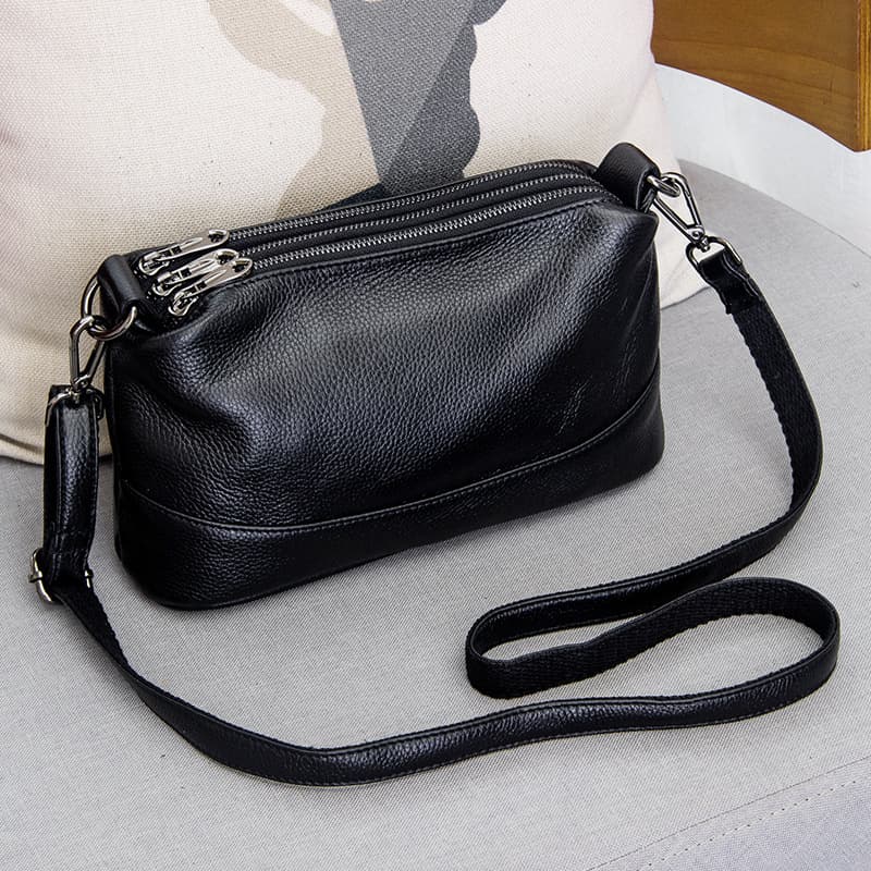 2025 New Fashion Women's Multi-Zipper Layered Genuine Leather Handbag, Soft Top-Layer Cowhide Shoulder & Crossbody Bag