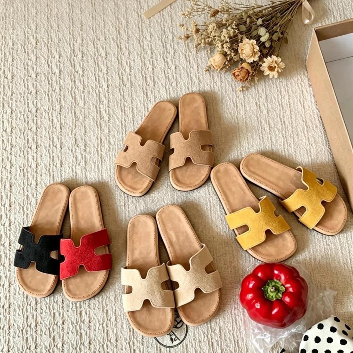 In Stock~French Chic Birkenstock Sandals for Women Summer, Elegant H-Slides to Match Dresses, Beach Casual Slippers