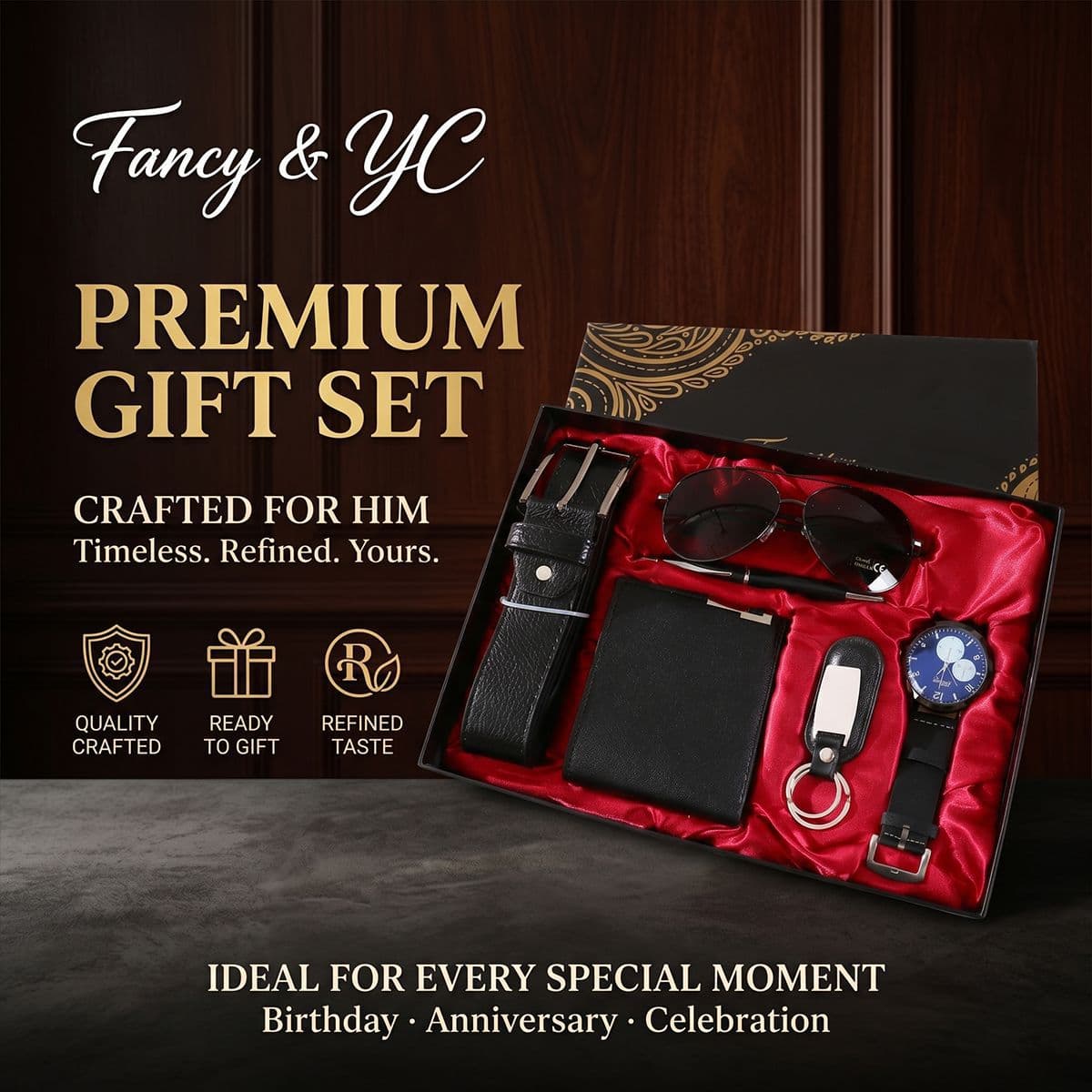 Cross-border popular men's gift box, watch, belt, wallet, sunglasses, souvenir for dad, Christmas and Valentine's Day