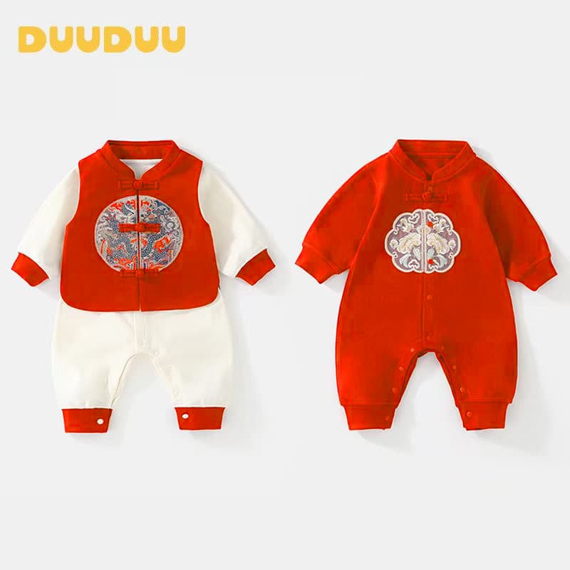 Duuduu Dragon Baby Romper Autumn Clothes Boys Girls New Year Visit Traditional Chinese Style Long Sleeve Cotton Onesie