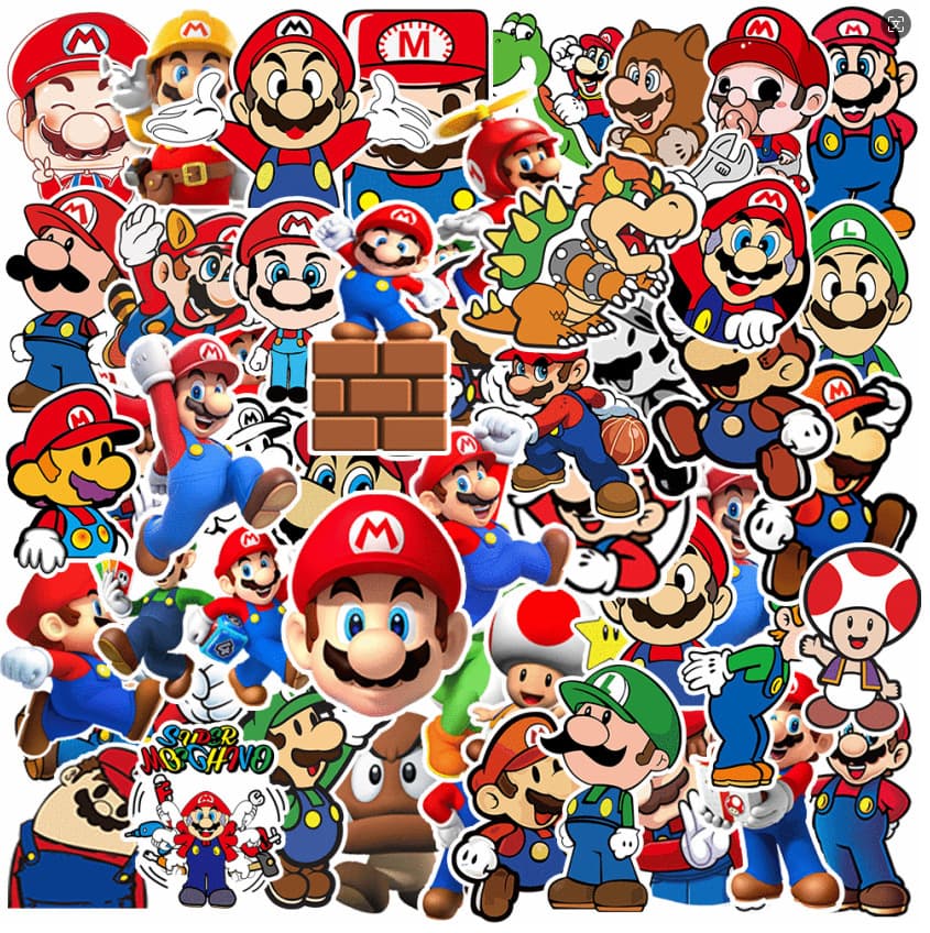 50pcs Mario Game Stickers Waterproof Phone Laptop Cute Kids Scrapbook Decal Sticker Mario