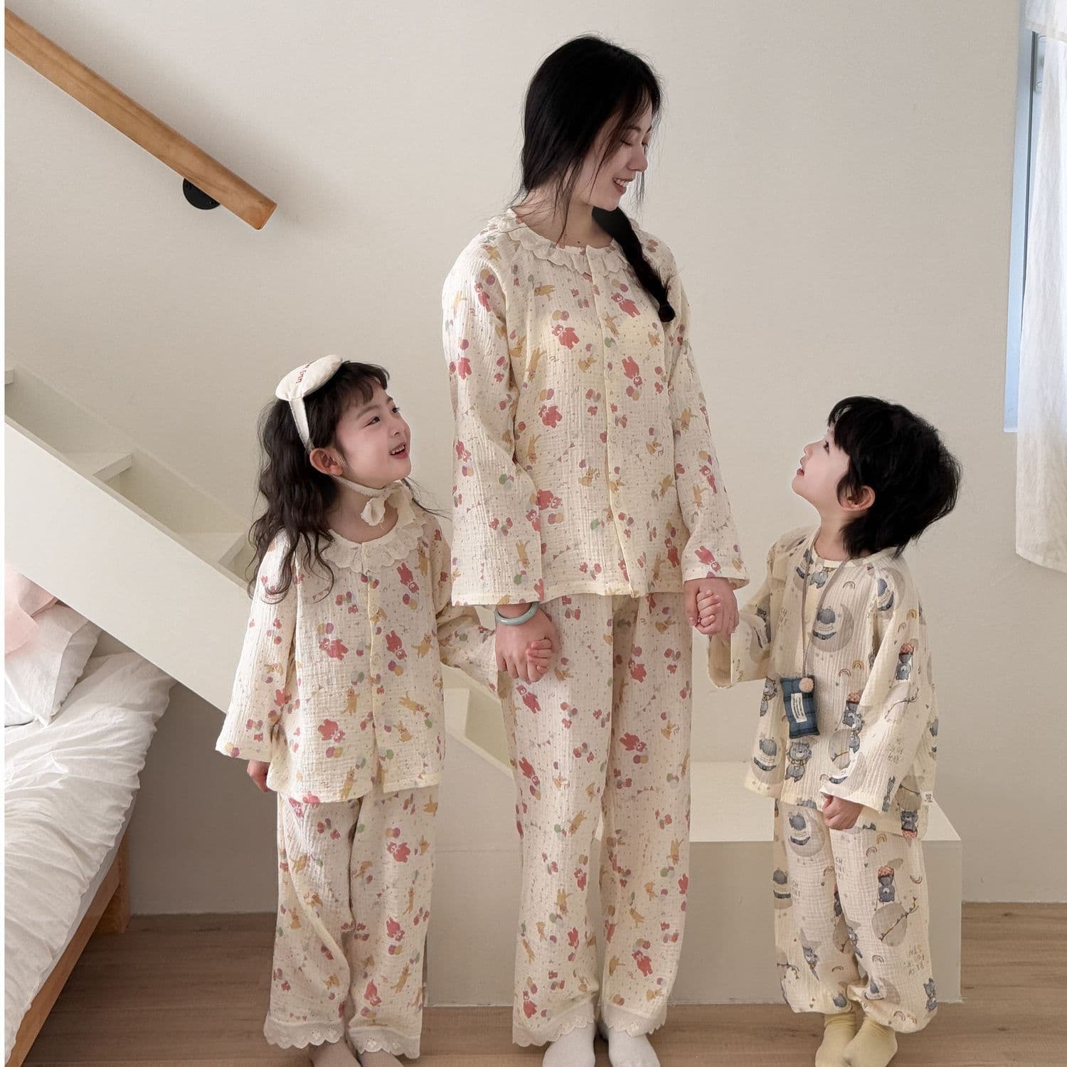 Cotton Children's Pajama Set Long Sleeve Floral Print Girls Sweet Internet-Famous Parent-Child Pajama Set Loose Fit