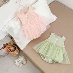 Baby Girl Summer Dress Fresh Mesh Vest Dress Butterfly Princess Romper One-Year-Old Outfit Bodysuit Crawling Suit