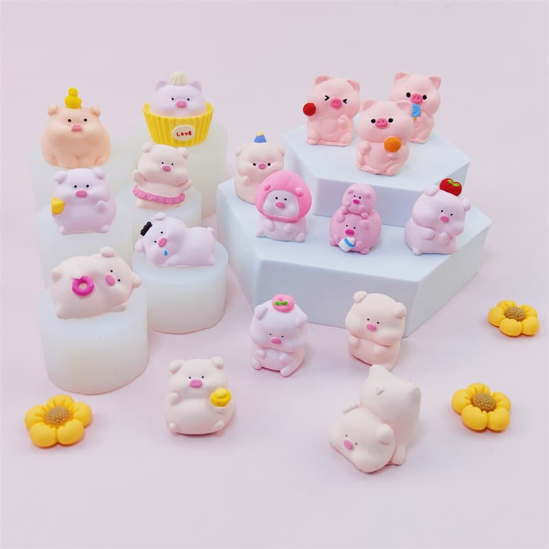 3D Cartoon Pig Silicone Mold DIY Resin Epoxy Cute Desktop Ornament Car Decoration Accessory Mold