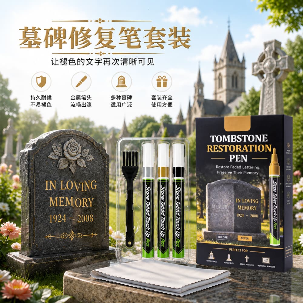 Inscription touch-up paint pen gold black silver set description coloring repair tombstone pen large capacity waterproof and high temperature resistant paint pen