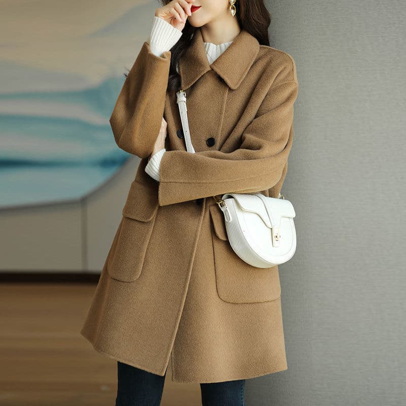 Wool Coat Women 2024 Autumn/Winter New Brown Thickened Korean Version Slimming Mid-Long Wool Coat