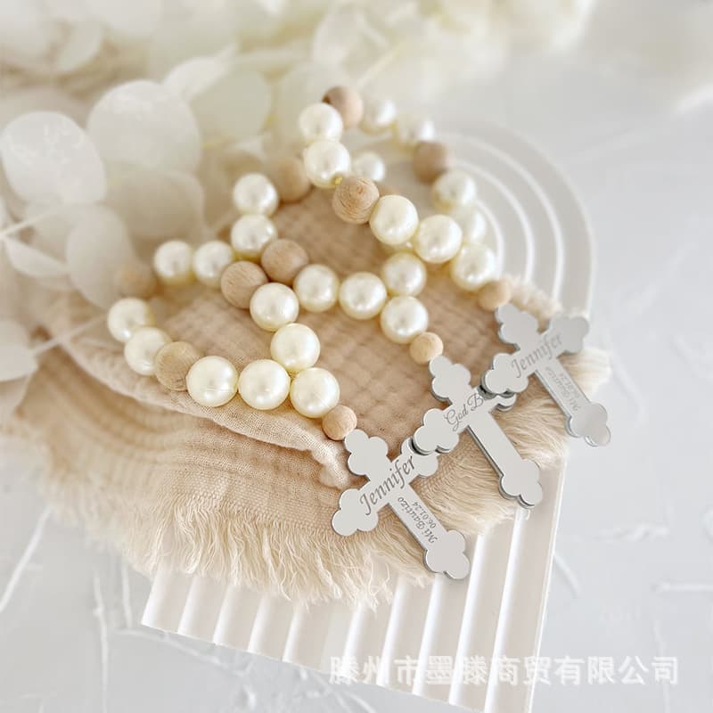 Baby Baptism Souvenir Engravable Blessing Wedding Party Return Gift Bracelet Woven Bead Bracelet Party Favor