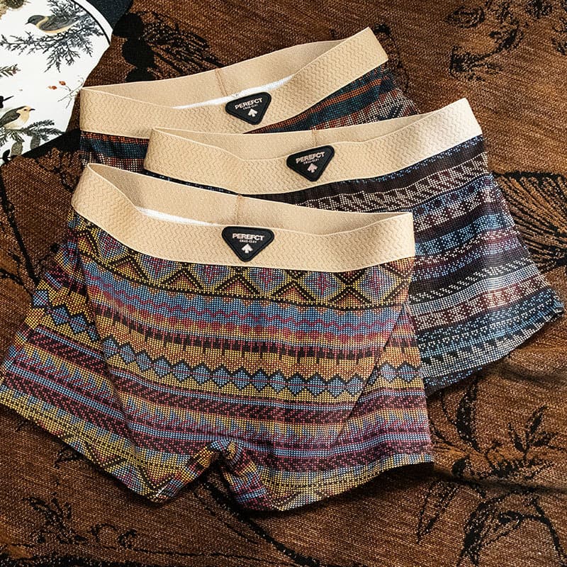 American Retro Ethnic Style Women's Underwear, Cotton Breathable Straight Leg Shorts Trendy Amaya Print Boxer Shorts
