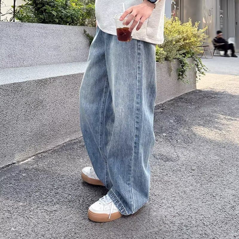 American Washed Blue Straight Loose Jeans for Men 2025 New Long Pants Casual Versatile Simple Trend
