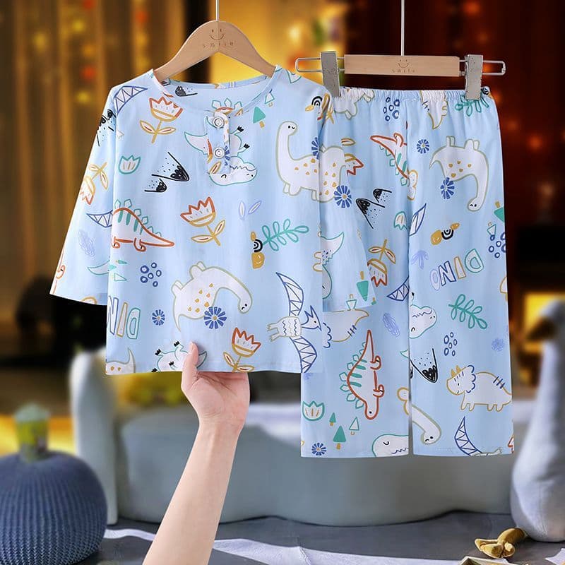 Tencel Lyocell Summer New Children's Homewear Set, Silk Cotton Boys and Girls Long Sleeve Pajamas, Air Conditioning Cotton