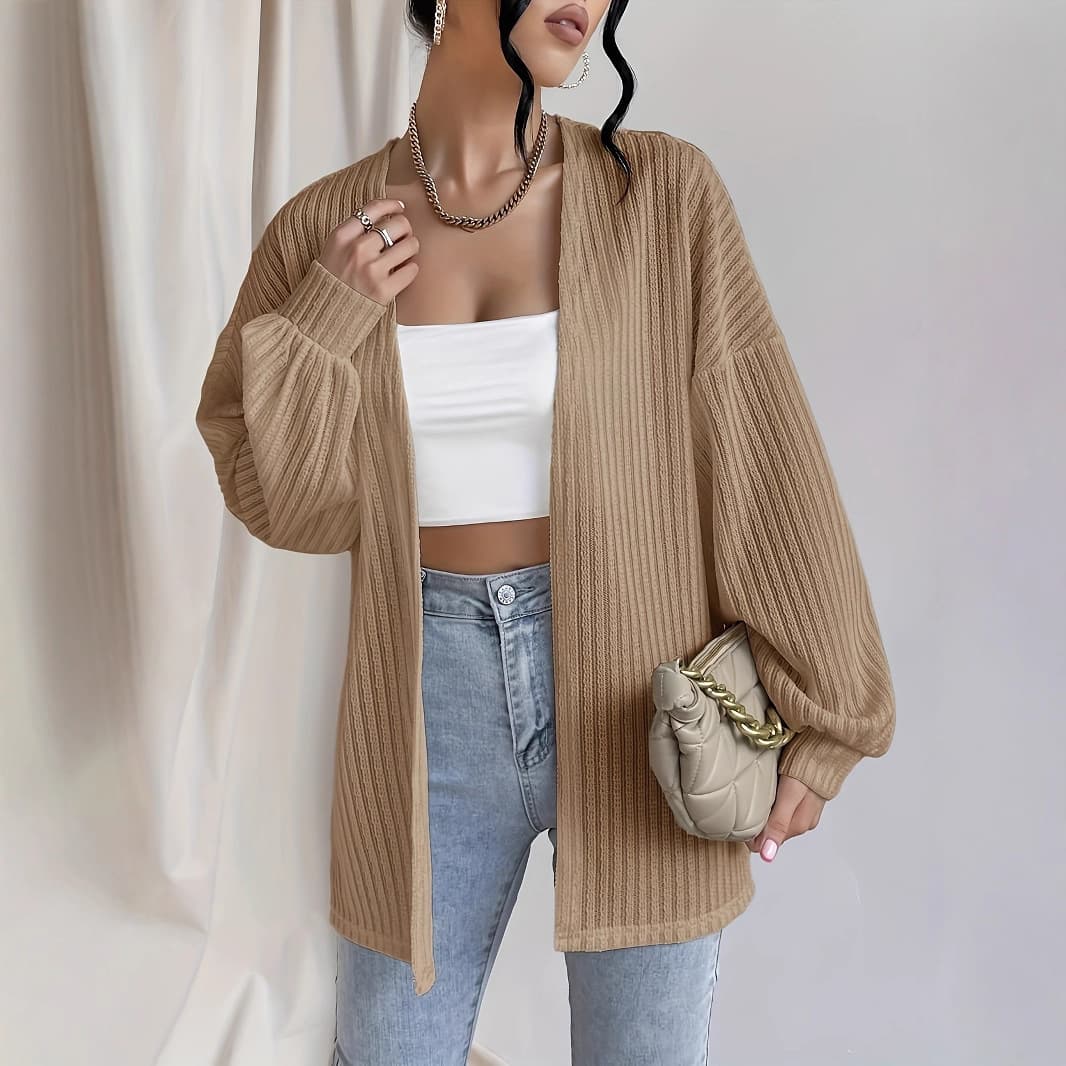 Women's spring and autumn loose open-front long-sleeve casual jacket cardigan.
