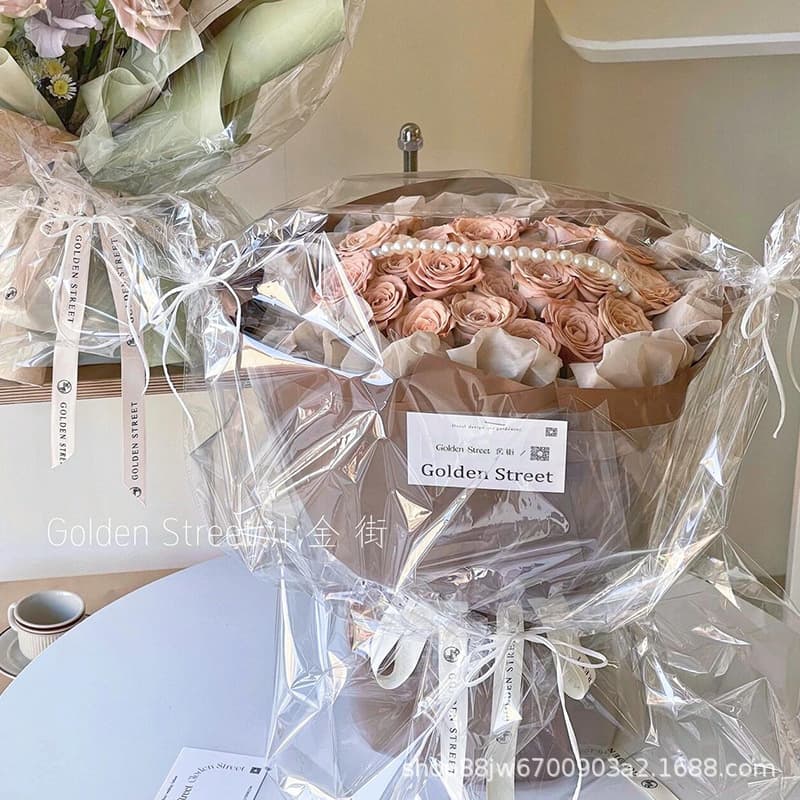 Highly transparent flower bouquet dustproof and waterproof transparent bag flower box flower basket delivery bag cellophane flower shop packaging materials