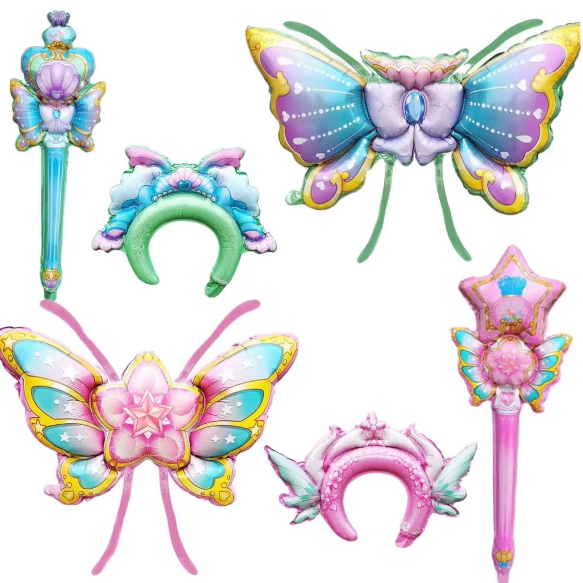 Balala Little Magic Fairy Magic Fairy Stick Wings Balloon Princess Headband Xia Letong Yan Coco Magic Fairy Three-piece Balloon Set