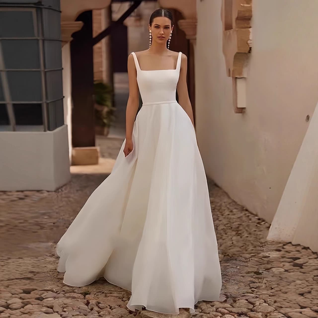 Cross-border White Halter Neck Wedding Certificate Light Wedding Dress Simple Bride Engagement Dress Satin French Lawn Wedding Gown