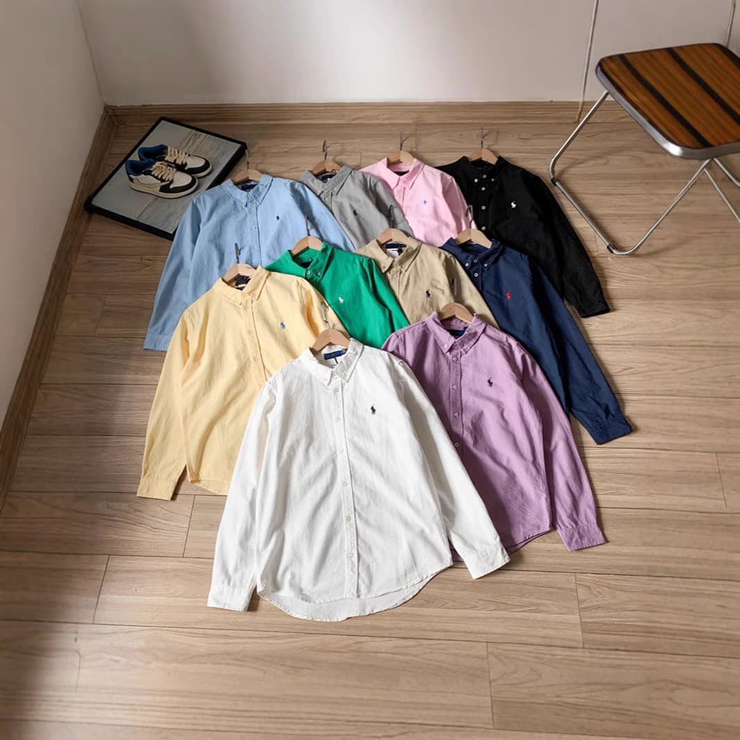 Ceiling Scan-to-Order Ralph American-Style Pony Logo Oxford Cloth Pure Cotton Shirt for Men and Women Old Money Style Commuter Washed RL
