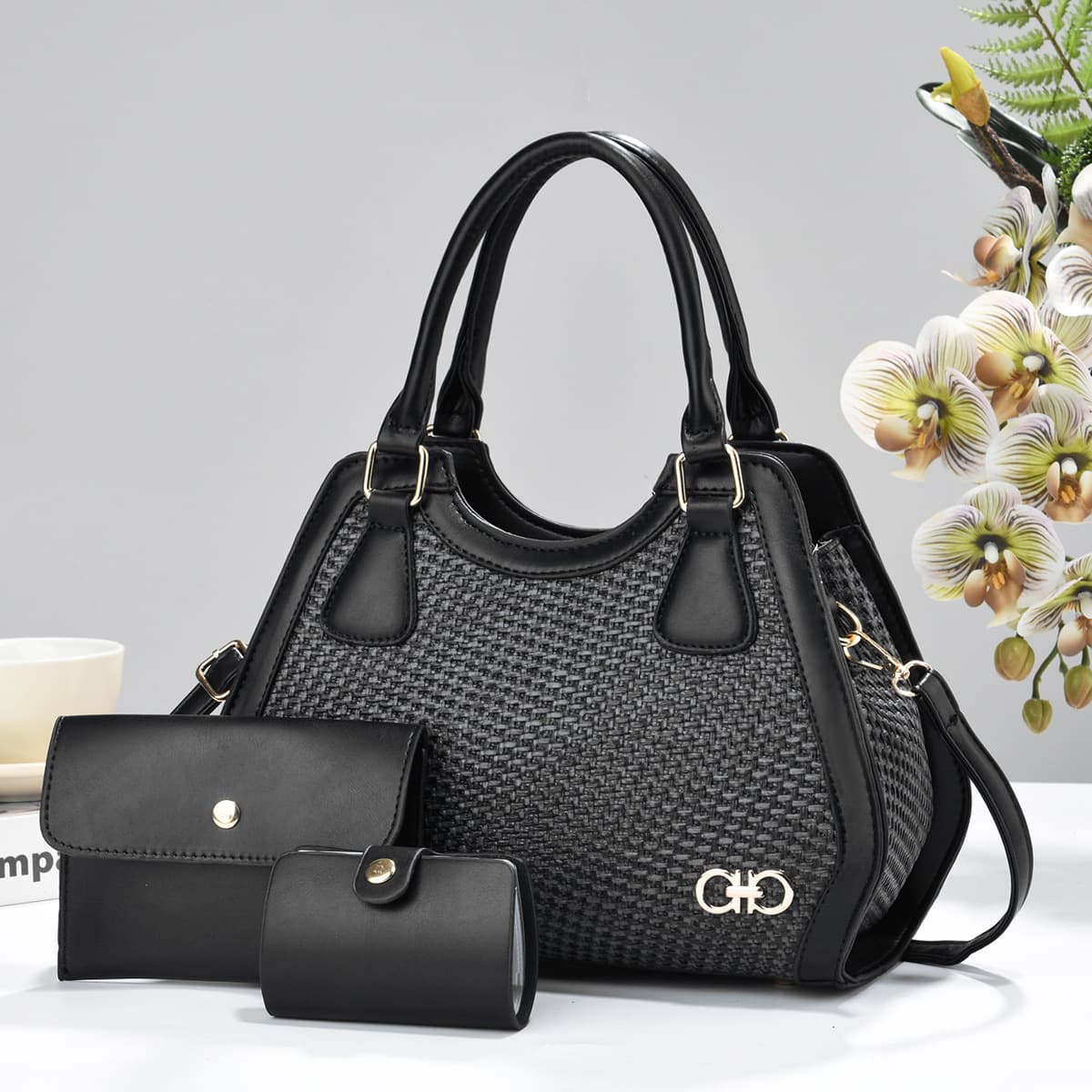 This year's popular three-piece handbag 2026 woven pattern new versatile single shoulder crossbody bag commuter women's bag