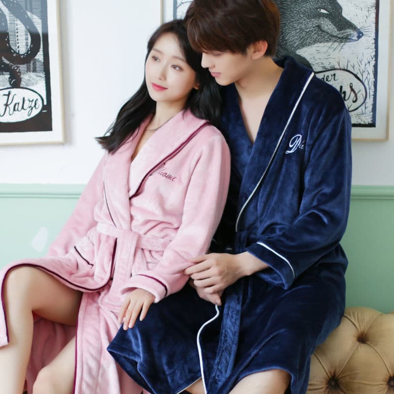 Couple Coral Fleece Robe for Women, Autumn/Winter Flannel Bathrobe, Thickened and Extended Length, Men's Bathrobe