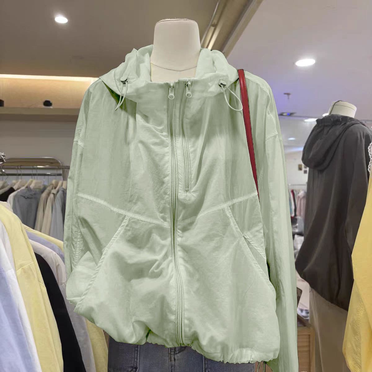 Versatile hooded Korean jacket, lightweight jacket, women's sun protection top, summer loose single layer thin casual
