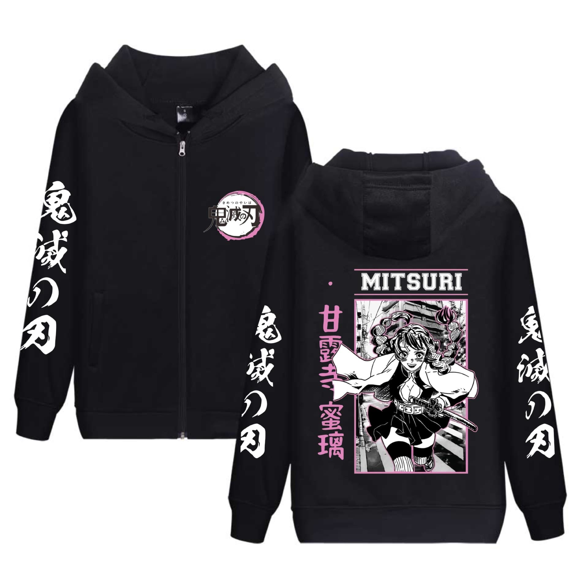 Anime Demon Slayer Zipper Sweatshirt Cross-Border European and American Street Fashion Harajuku Demon Slayer Fleece Hooded Jacket