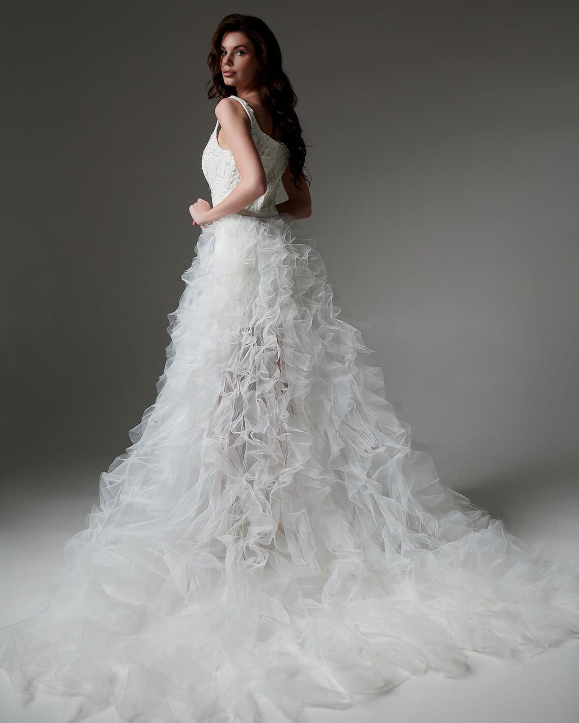 European and American Bride Detachable Half Skirt Tulle Wedding Dress Train Skirt Host Runway Party Performance Costume Q1