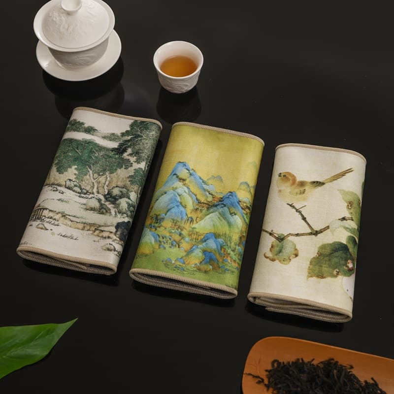 Factory Wholesale High-End Painted Tea Towels Vintage Thickened Absorbent Tea Table Cloths Dual-Sided Suede Tea Towels