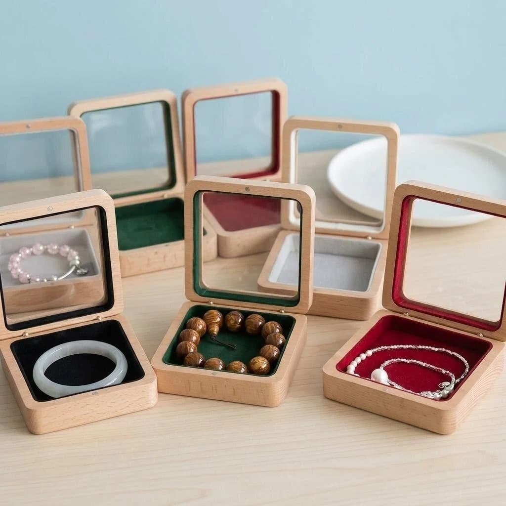 Acrylic Wooden Box Jewelry Gift Storage Case for Bracelet Necklace Packaging Box Black Coffee Beige Grey Wine Red Military Green
