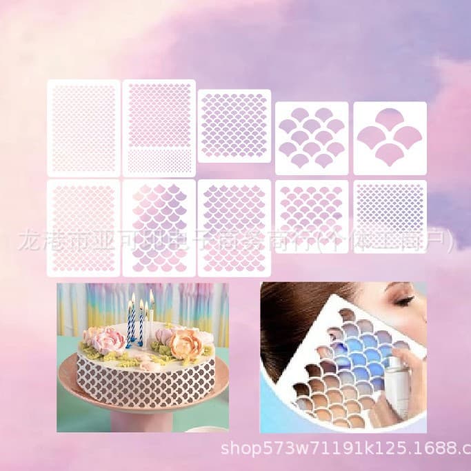 Cross-border Hot-selling 10-Piece Set Mermaid Scale Stencil for Scrapbooking, Painting, and Decoration, Hollow-out Spray Template for Makeup