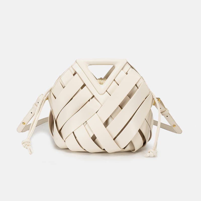 Women's Inverted Triangle Woven Handbag Genuine Leather Shoulder Bag Crossbody Bag Mother-Child Bag Diamond Pattern Woven Simple Versatile