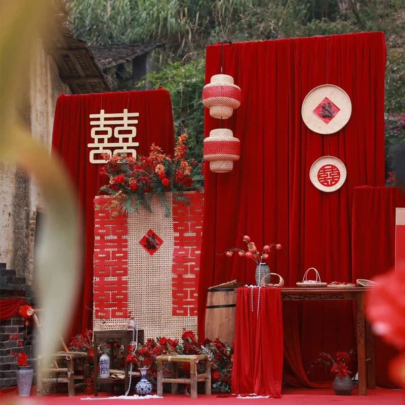 Large Red Velvet and Gold Velvet Fabric for Wedding Decoration, Curtain Drapes for Engagement Party