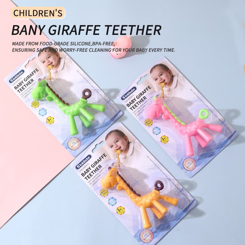 English Packaging Giraffe Teether Baby Anti-Biting Hand Pacifier Boilable Silicone Teething Stick