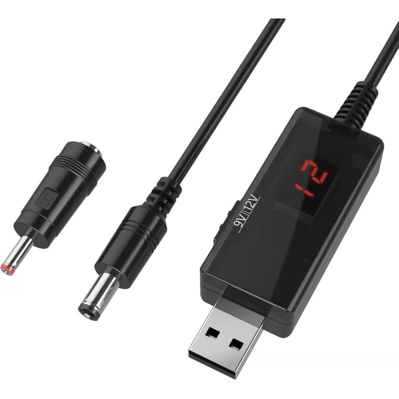 USB to DC 5.5/3.5mm router optical modem boost cable, 5V boost to 9V/12V adjustable voltage charging cable