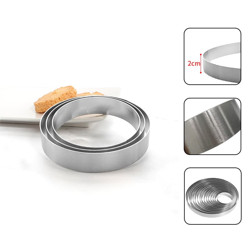 304 Stainless Steel Round Mousse Ring Mold Without Holes 2CM French Mousse Cheese Tower Ring Tart Ring Cake Mold
