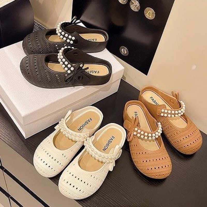 Fashionable 2025 New Birkenstock Half-cap Toe Slippers Women's Summer Outer Wear Niche Hollow Pearl Comfortable Outer Wear Sandals