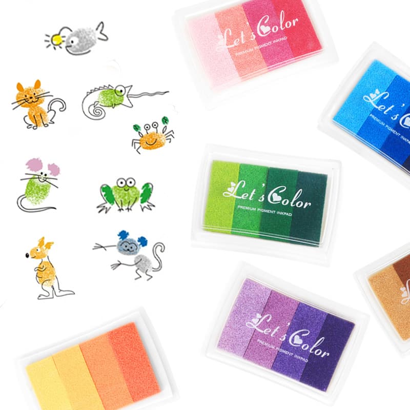 Children's 4-color concave gradient inkpad, DIY creative cute colored stamp companion mini square inkpad