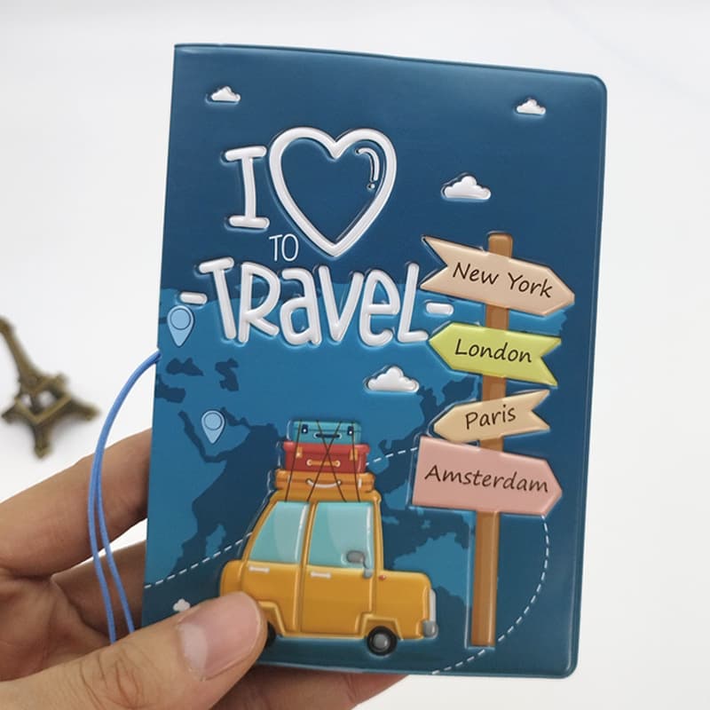 Couple's Style Passport Holder Protective Cover Travel Document Organizer Cartoon Map Design PVC Material Unisex Streetwear Trend