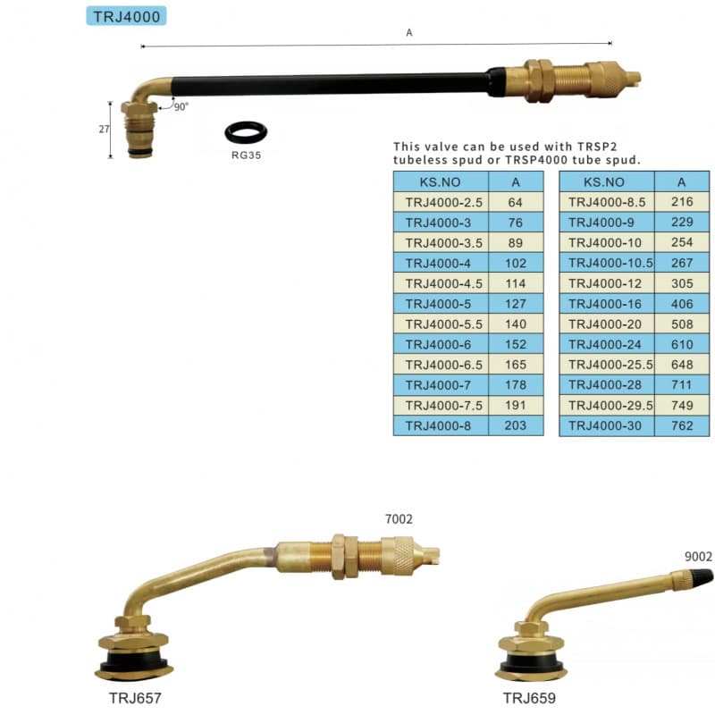 TRJ650-03 large core cavity brass tire valve for agricultural tractors and heavy vehicles
