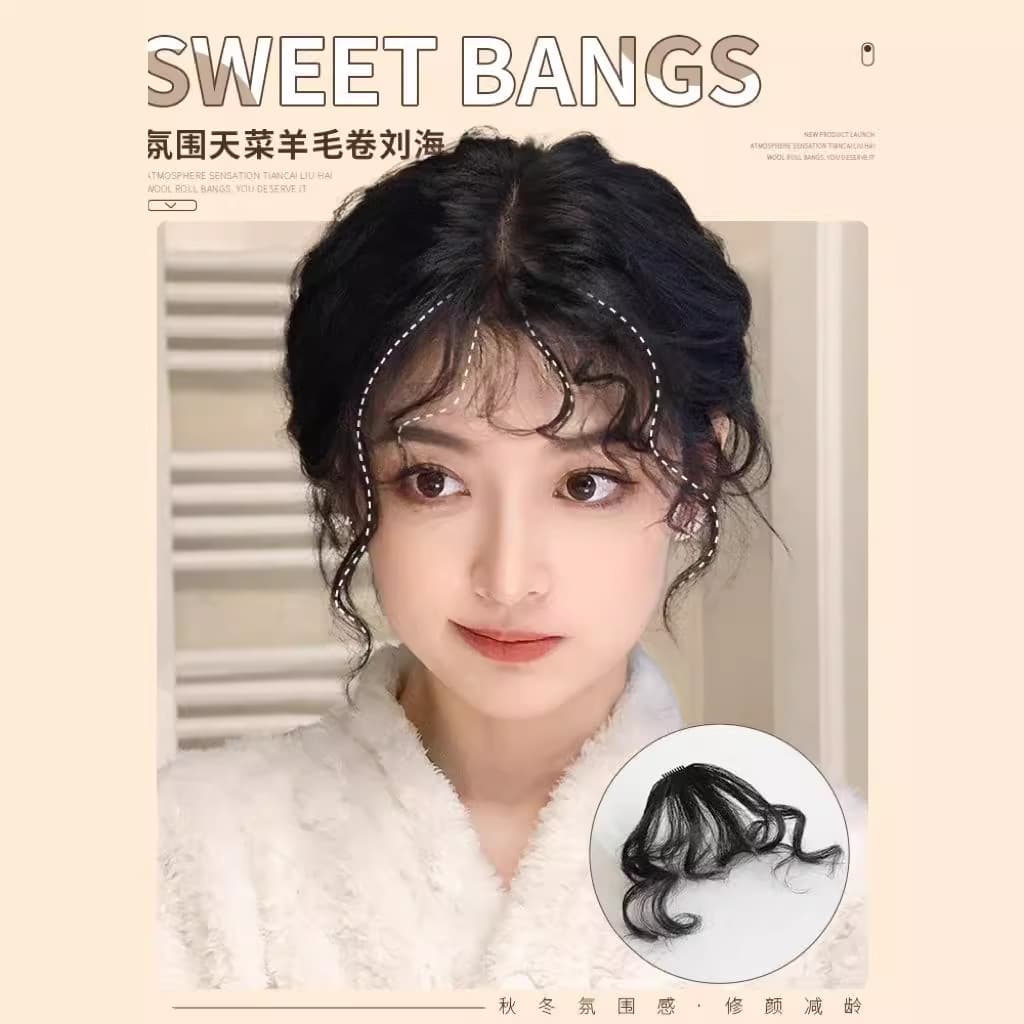 Wool curly bangs wig for women fake bangs for women natural dragon beard bangs air internet celebrity bangs fluffy wig
