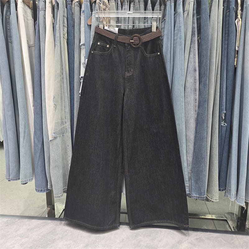 Korean Style Black Wide-Leg Jeans for Women, 2026 New High-Waist Slimming Loose Hot Girl Versatile Straight-Leg Floor-Length Pants