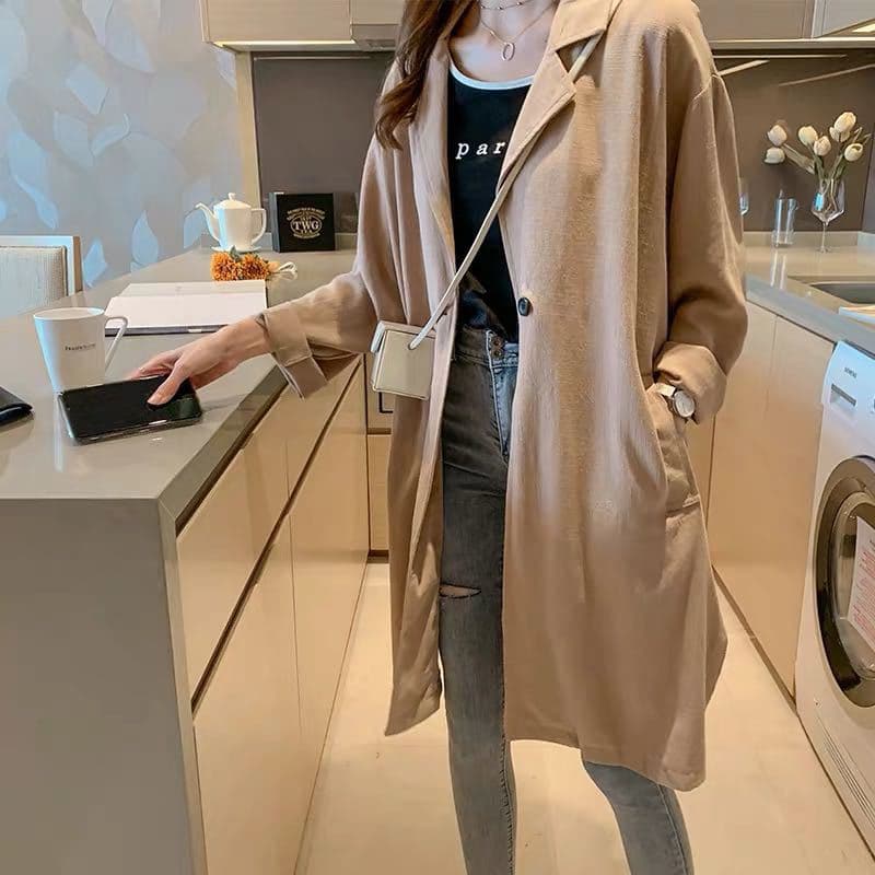 Foreign Trade Japanese-Korean Style Trench Coat Spring/Autumn Women's Clothing Internet Celebrity Fashion Loose British Style Plus Size Mid-Length Summer