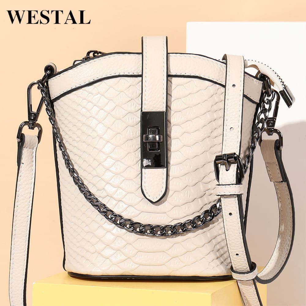 WESTAL Ladies Bags Crossbody Bag Women's Versatile Ins Niche Genuine Leather Design Sense Handbag