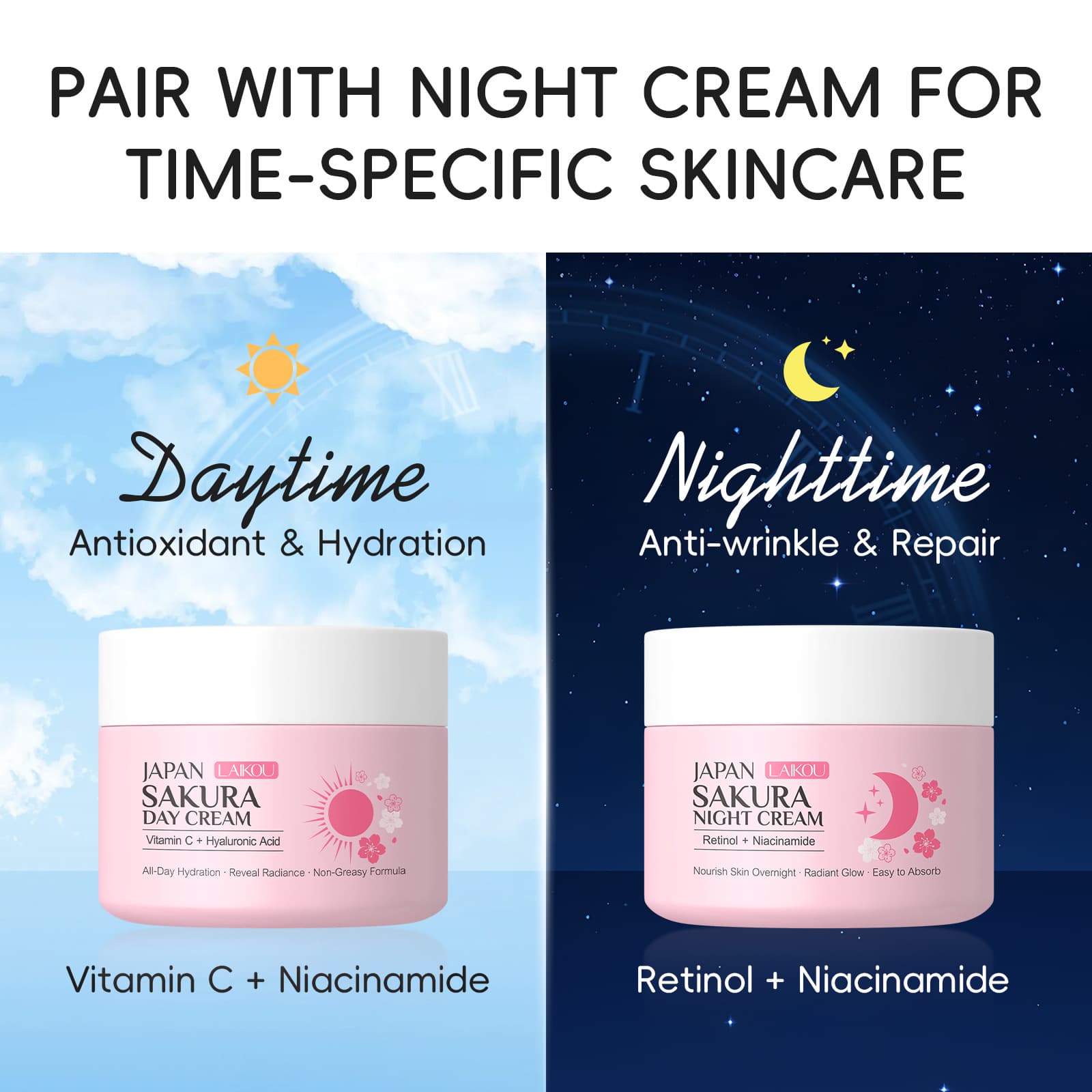 Cross-border Laikou Japanese Sakura Night Cream 30g Moisturizing Hydrating Face Cream Nourishing Early A Late C Cream Factory Direct Wholesale