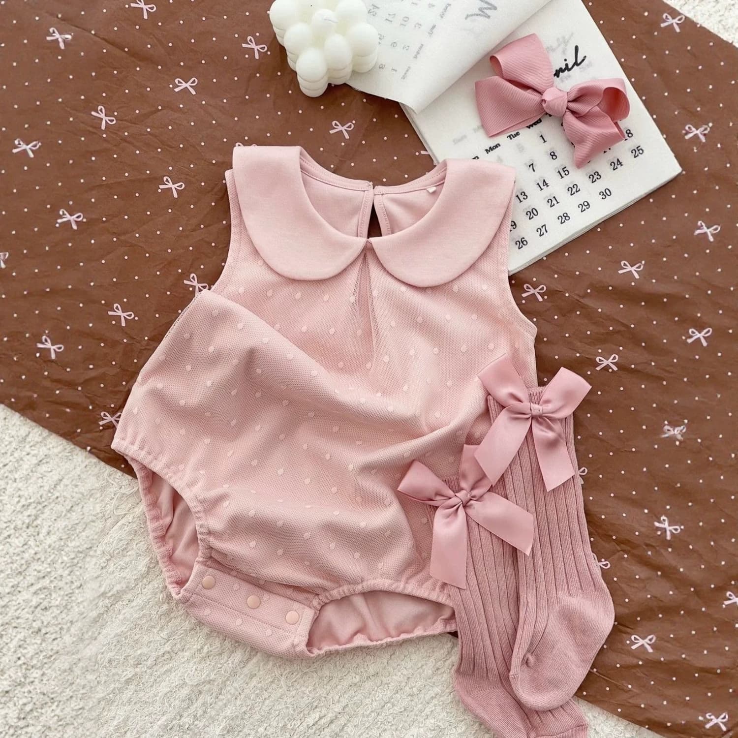 Baby Girl 2026 Summer Sleeveless Doll Collar Covered Clothes Mesh Breathable Princess Style Baby Triangle Romper