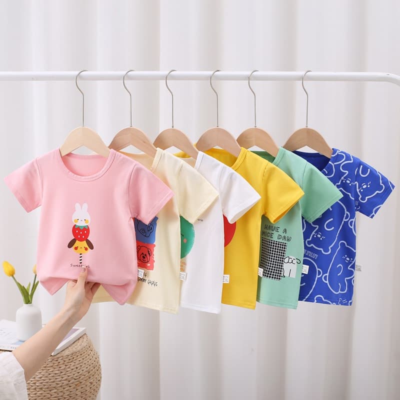 2026 Children's Short Sleeve T-Shirt Summer Thin Cute Baby Korean Version Cartoon Boys and Girls Base Shirt Wholesale