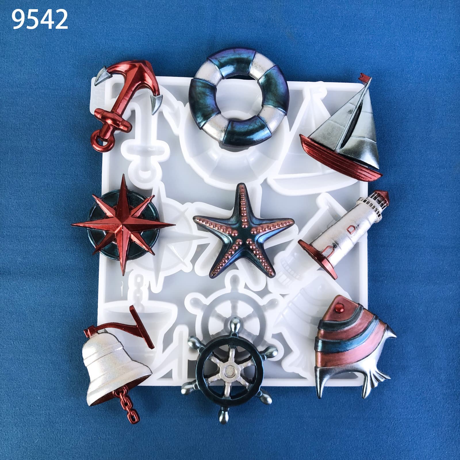 Ocean Silicone Mold Ocean Series Pendant Set Keychain Bag Charm Anchor Starfish Sailboat Epoxy Resin Mold