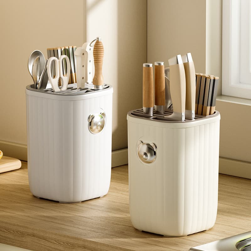 New Multifunctional Countertop Knife Holder with Integrated Chopstick Tube and Storage Box for Home Kitchen