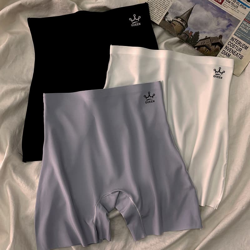 Seamless Ice Silk Flat Seam Safety Panties Women Cotton Crotch Anti-Exposure Undershorts Summer High Waist Women's Underwear Four-Corner Pants