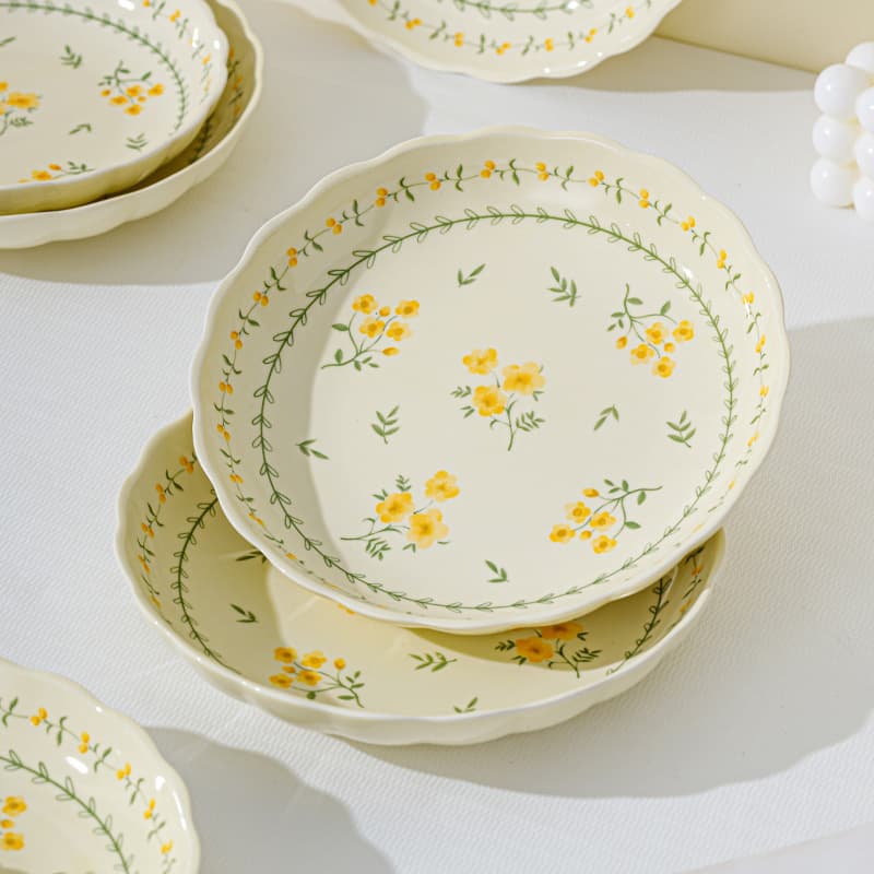 Japanese-style household new plate steamed fish plate ceramic dinner plate high-end double-ear plate dish deep plate tableware