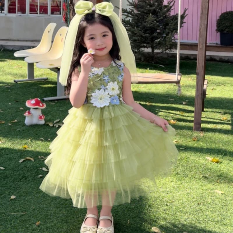 Girls Summer Forest Style Dress 2026 New Sweet Princess Dress Children Summer Vest Cake Dress
