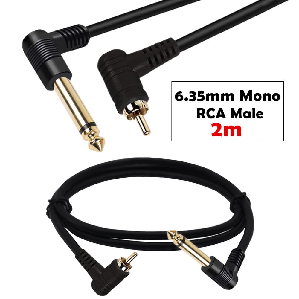 Gold-Plated Pure Copper 90-Degree Right Angle RCA Male to 6.35mm Mono Speaker Mixer Audio Cable 2m
