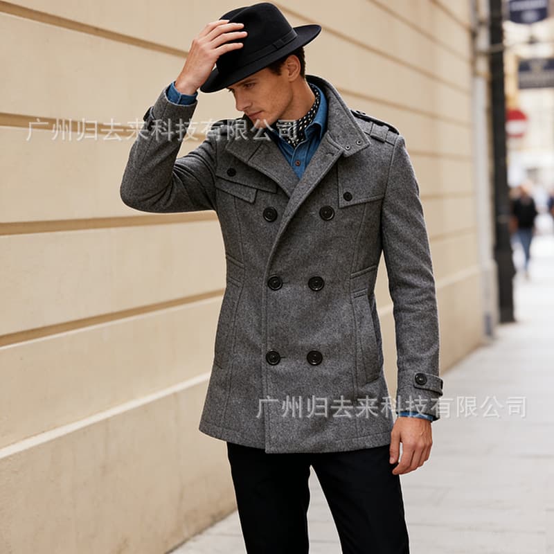 In Stock EU Size New Cross-Border Trade Men's Wool Coat Mid-Length Men's Wool Trench Coat Outerwear